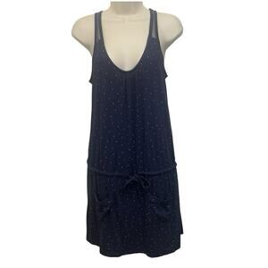 Aerie Navy Blue Polka Dot Tank Dress Medium Modal Blend Drawstring Pockets